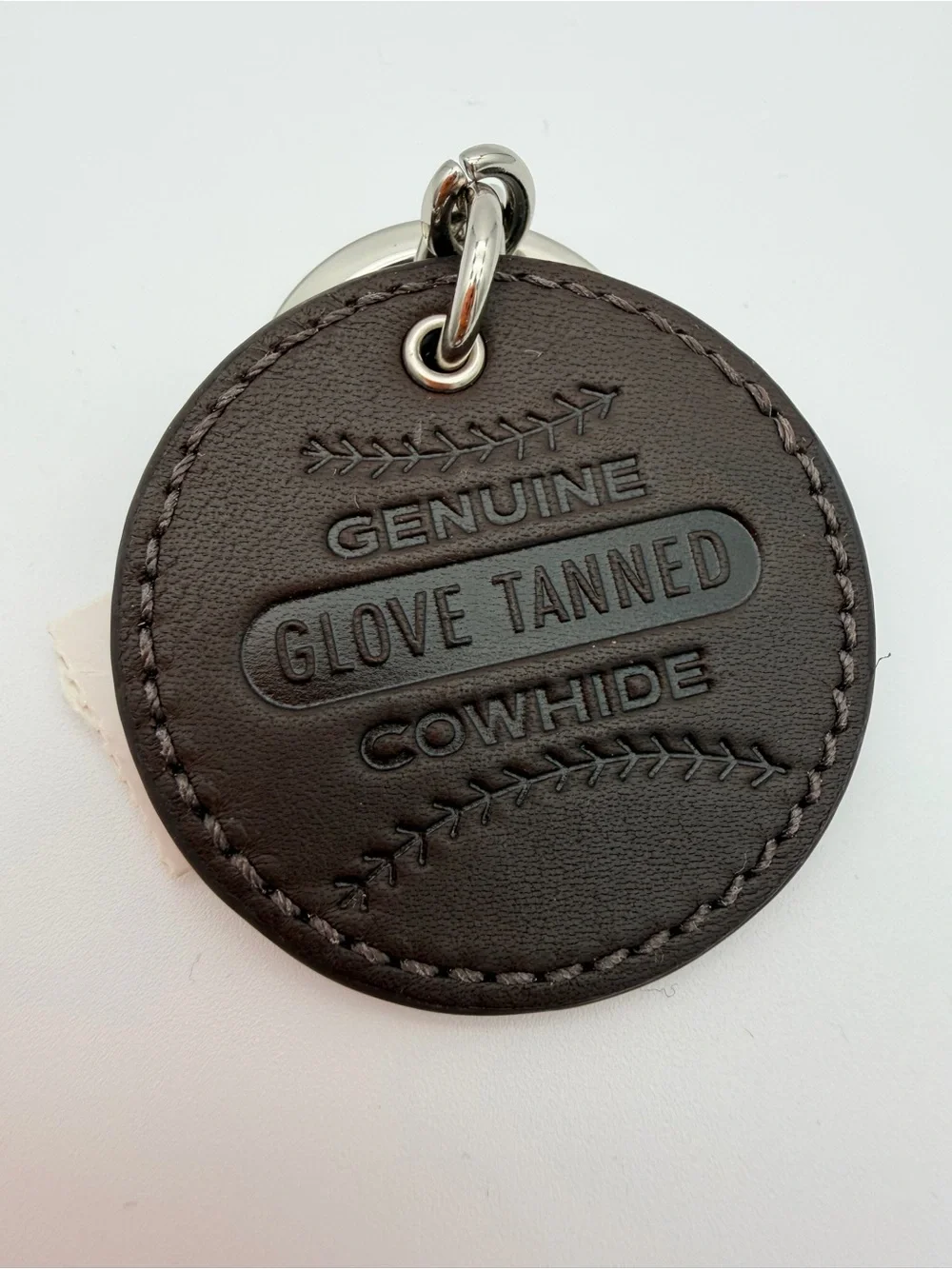 Coach Baseball Patch Leather Keychain Fob Brown Silver Hardware